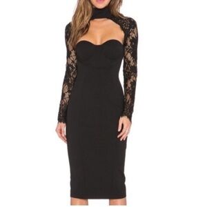 Misha Collection Carolena Lace Long Sleeve Cutout Bustier Midi Dress Black XS